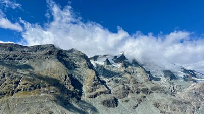 Rocky Glockner massif with snow in the gullies