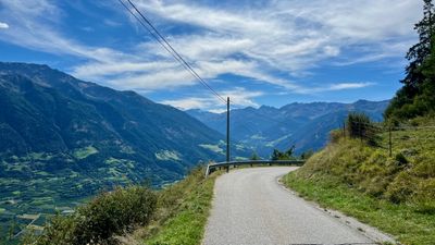 Winding road dropping into the Trafoi valley