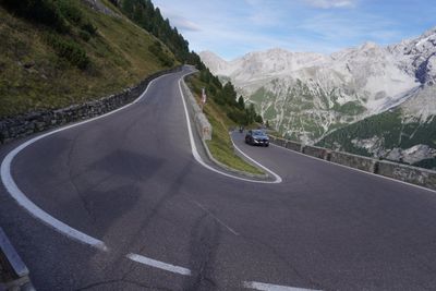 Stone retaining walls on a Stelvio hairpin