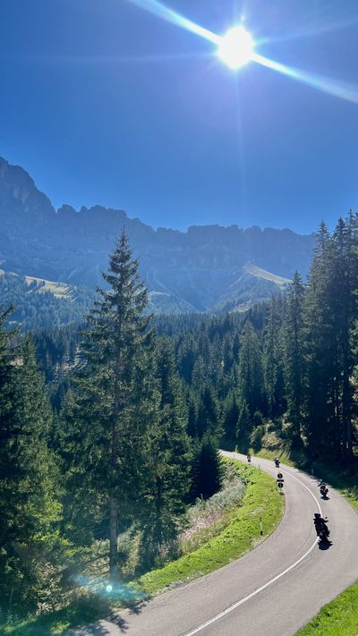 Looking down at the mountain road from a balcony