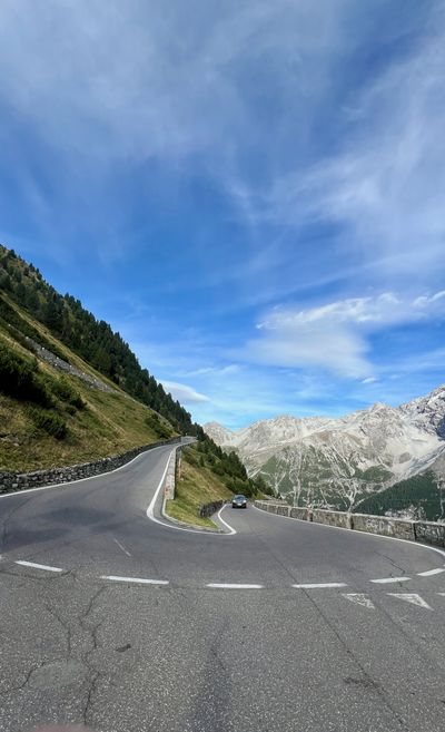 Tight switchback climbing the Stelvio