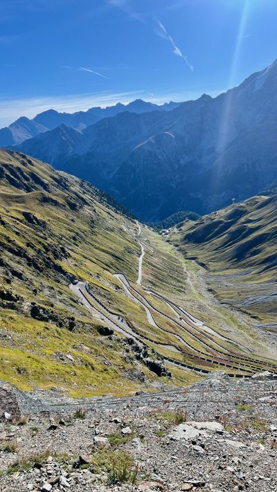 The east ramp of the Stelvio in full morning sun