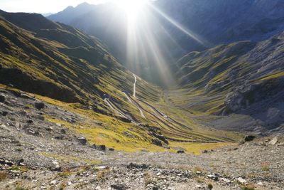 Sun rays dropping into the Stelvio valley