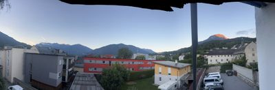 Morning light on the peak above Imst from the hotel