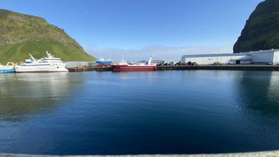 Glacial river with icebergs