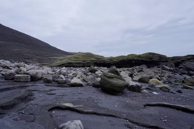 Sunset over volcanic landscape
