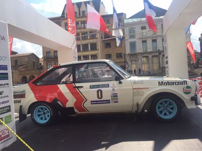 Blue rally car on display