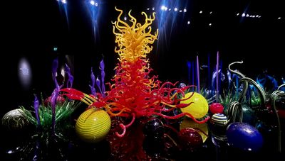 Colorful glass installation detail