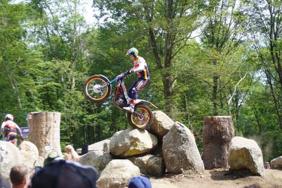 Trials motorcycle on technical section