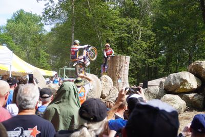 Trials rider navigating obstacles