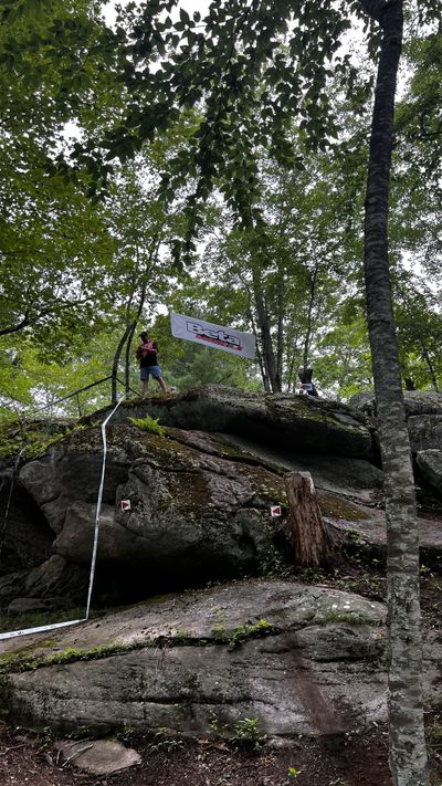 Trials rider on challenging terrain