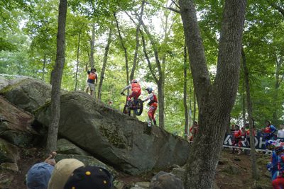 Trials rider on difficult terrain